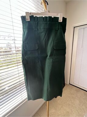 chic Dark Green High-Waist Cargo Pencil Skirt